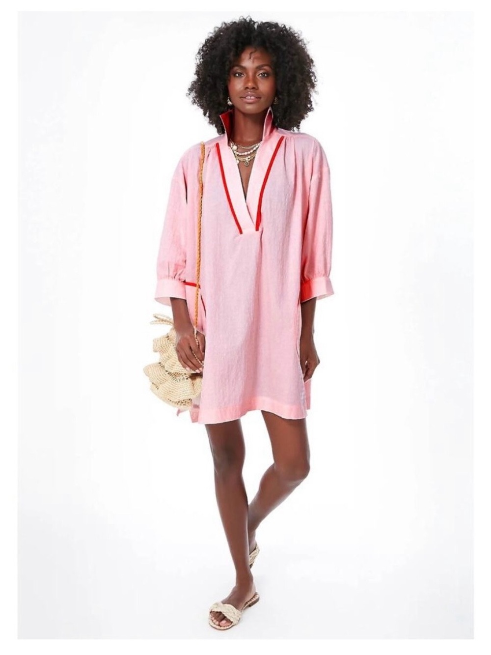Pomander Place x Tuckernuck Pink salt Lizzie Swim Cover-Up Tunic with Red Trim